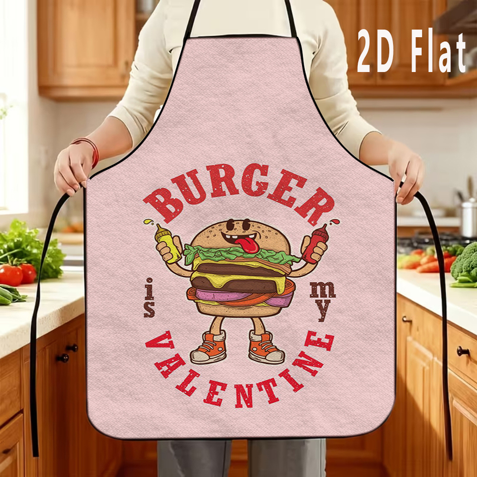 1pc 2D Flat Fun Hamburger Print Apron, 60x80cm, Kitchen Restaurant Apron, BBQ Apron, Durable and Easy to Clean