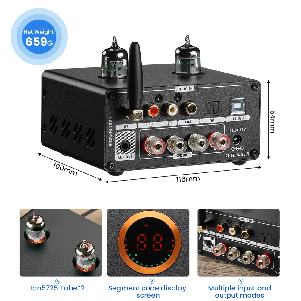 AIYIMA T9 PRO APTX HD Bluetooth Amplifier Audio 100Wx2 HiFi Stereo Power Amplificador USB DAC COAX OPT VU Meter Tube Amplifier