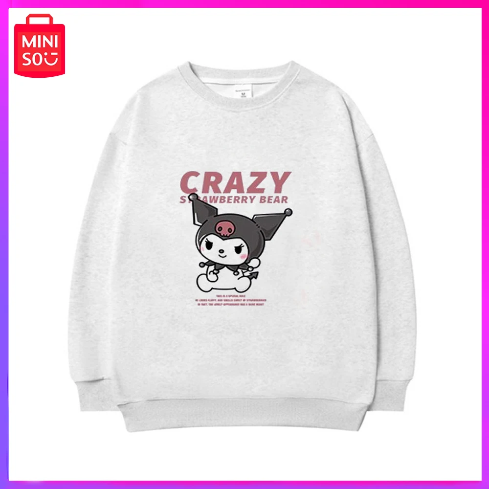 

2023 Miniso Sanrio Kuromi New Autumn Slouchy Round Neck Student Loose Cartoon Hoodie Top White Birthday Christmas Girl Boy Gifts