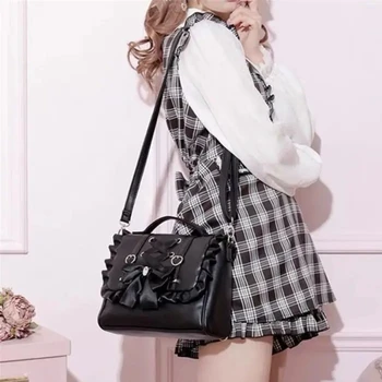 Borsa Bapa da donna con nodo Lolita Borsa a tracolla singola con doppia tracolla Borsa coreana Sle Casual in pelle PU Zaino Kawaii Borsa Ita