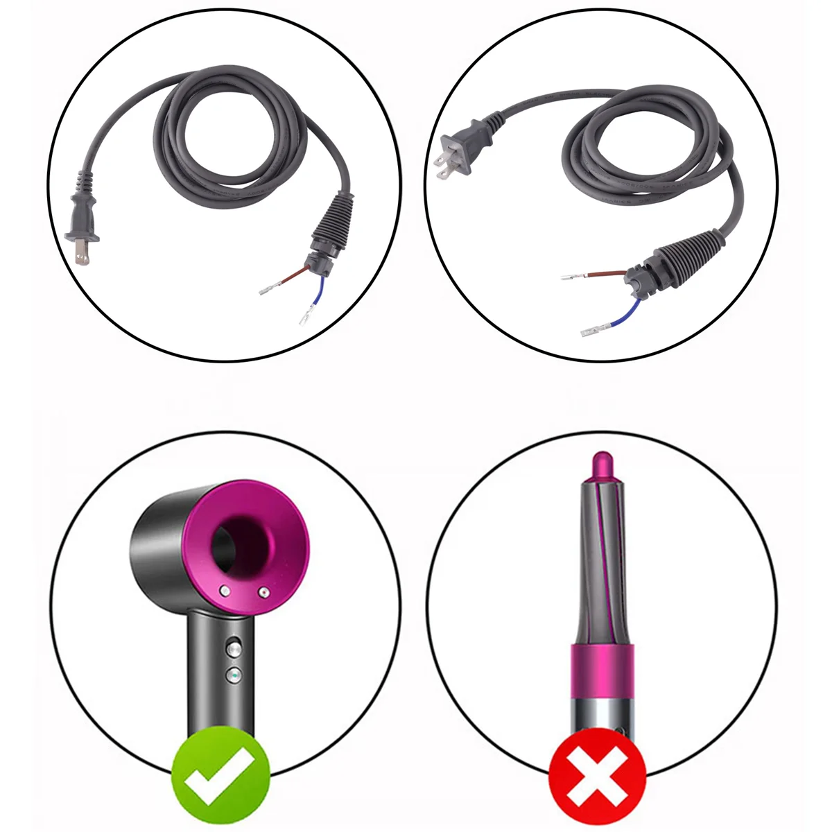 A13I For Dyson Hair Dryer Universal Accessories HD01/02/03/04/07/08/15 1.8M Power Cord US Plug