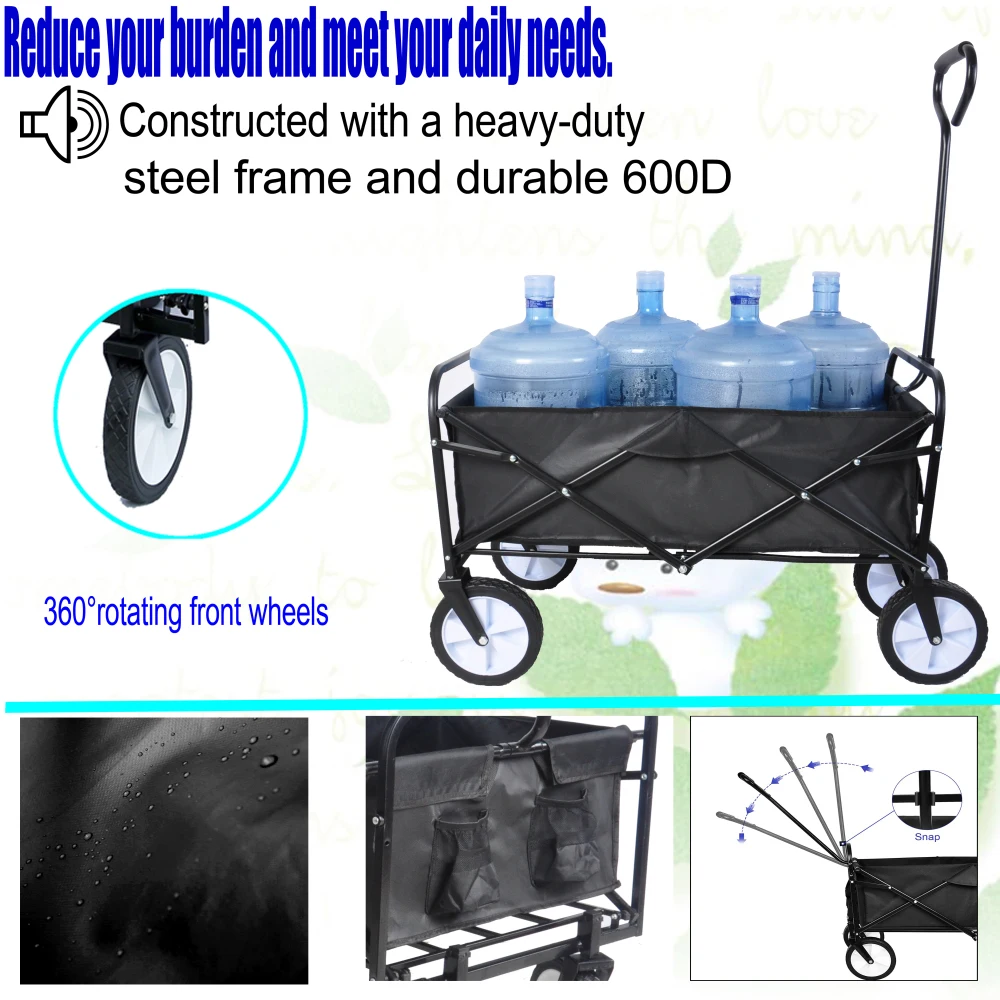 Folding Wagon Garden Shopping Beach Cart,Wagon Gardon Cars with Two Brakes for Beaches, Gardens, Parks, Camping