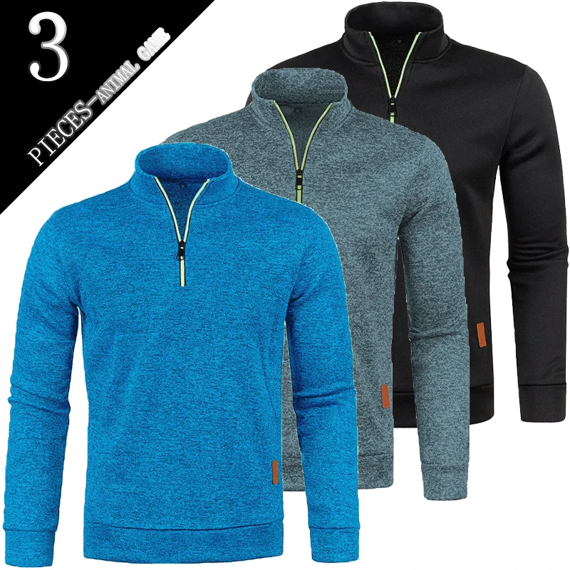Animal Game 3 Pack Outdoor Men's Half Zipper Sweatshirts Pullover for Men Turtleneck Streetwear Lightweight Sport Cycling Tshirt