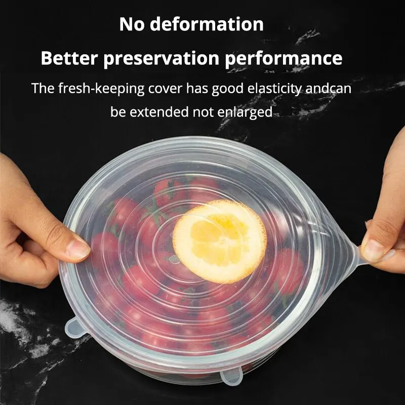 6-Piece Transparent Silicone Stretchable Bowl Covers for Kitchen and Food Storage