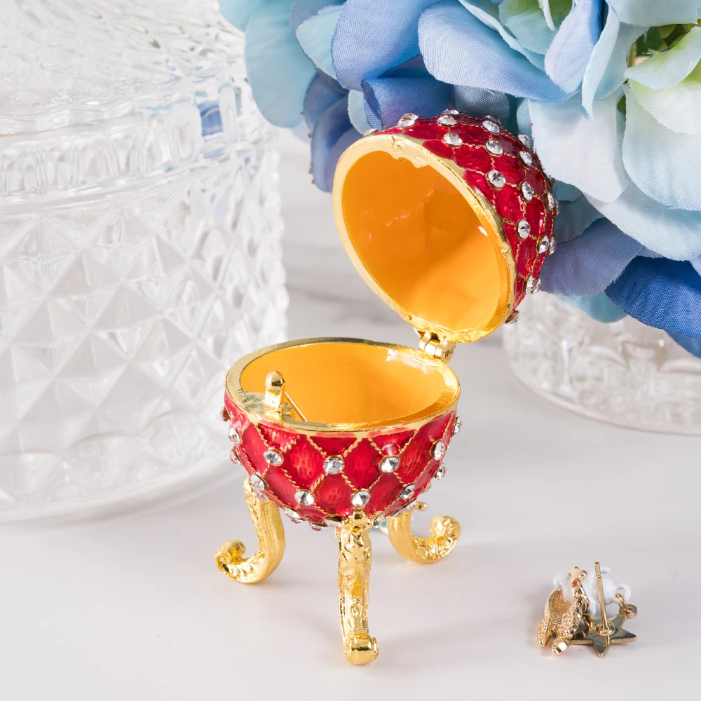 Blue Easter Egg Trinket Boxes Hinged Flower Enamel Morocco