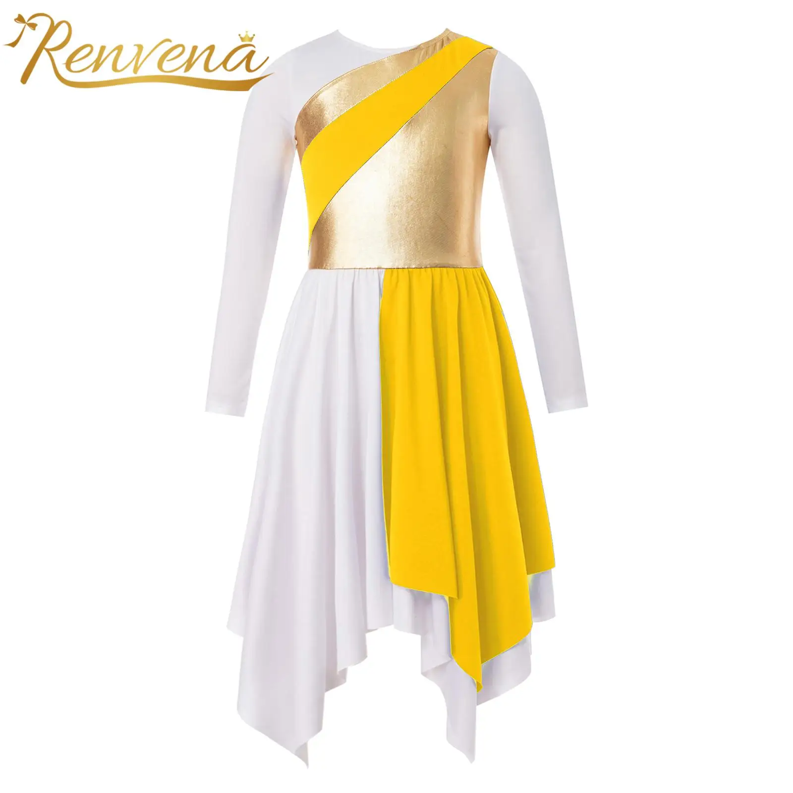 Bambini Ragazze Lode Abito Da Ballo Lirico Manica Lunga Metallic Ballroom Dancing Dresses Childs Culto Costumi Performance Clothes