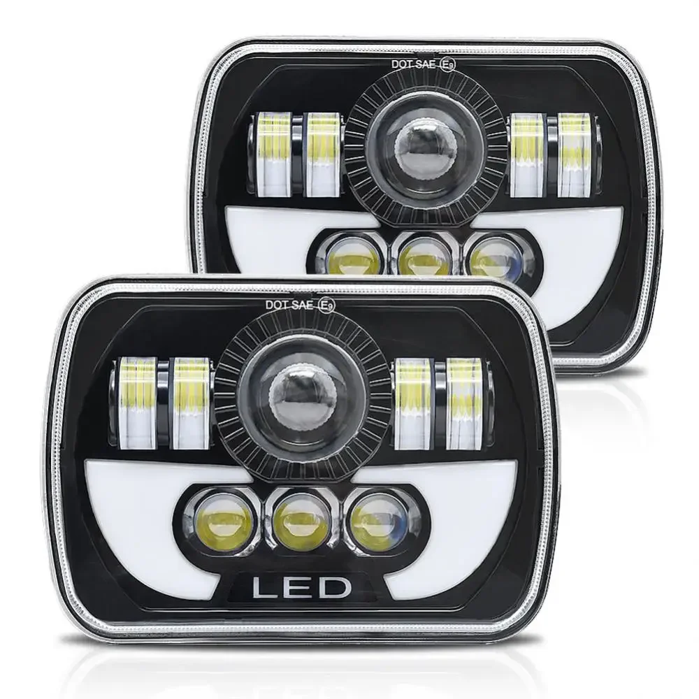 Faro Quadrato A Led 7X6 5X7 Riflettore Cromato Sealed Beam Sostituzione Moto 7 Pollici Faro Drl Per Jeep Cherokee Xj Yj Mj