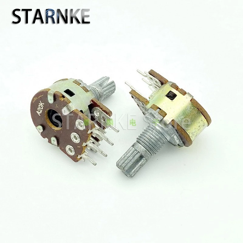 16 Type A20K Speaker Amplifier Speaker Volume Potentiometer 6-Pin Double 15mm Flower Shaft A203 2PCS
