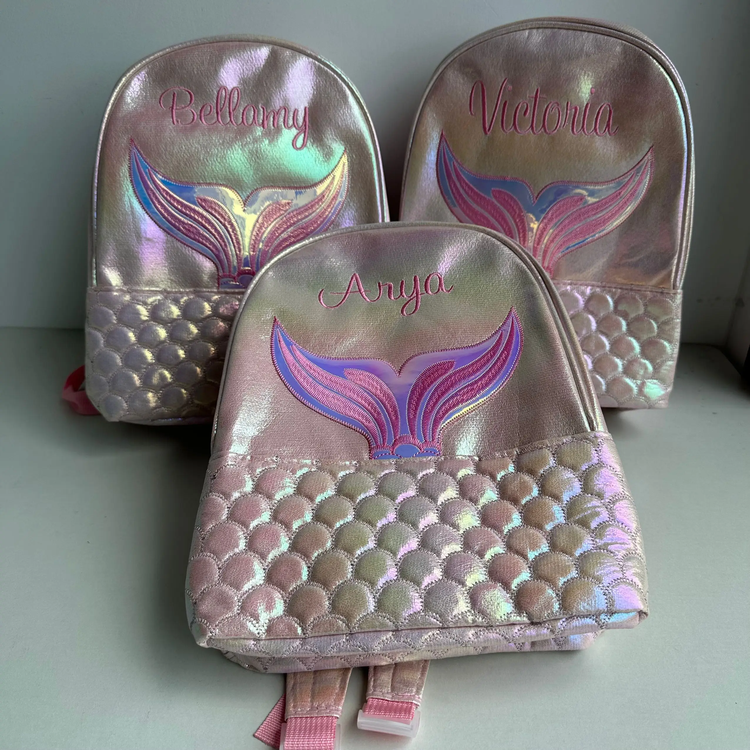 New Mermaid PU Backpack Custom Student School Bag Large Capacity Girl's  Backpack Personalized Name Birthday Gift Bags 3