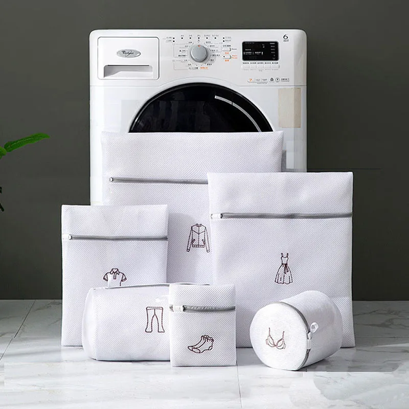 

Double-layer Embroidered Laundry Washing Bag For Classified Cleaning White And Beige Popular Colors Exquisite Laundry Bags