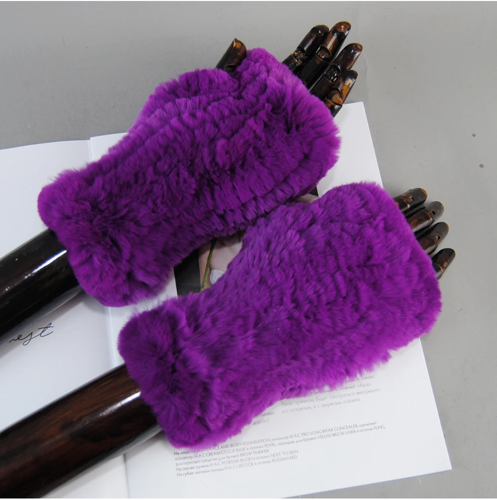 Hot Sale Winter Women Natural Real Rex Rabbit Fur Gloves Good Elastic Knitted Rabbit Fur Mittens Lady Real Rex Rabbit Fur Gloves