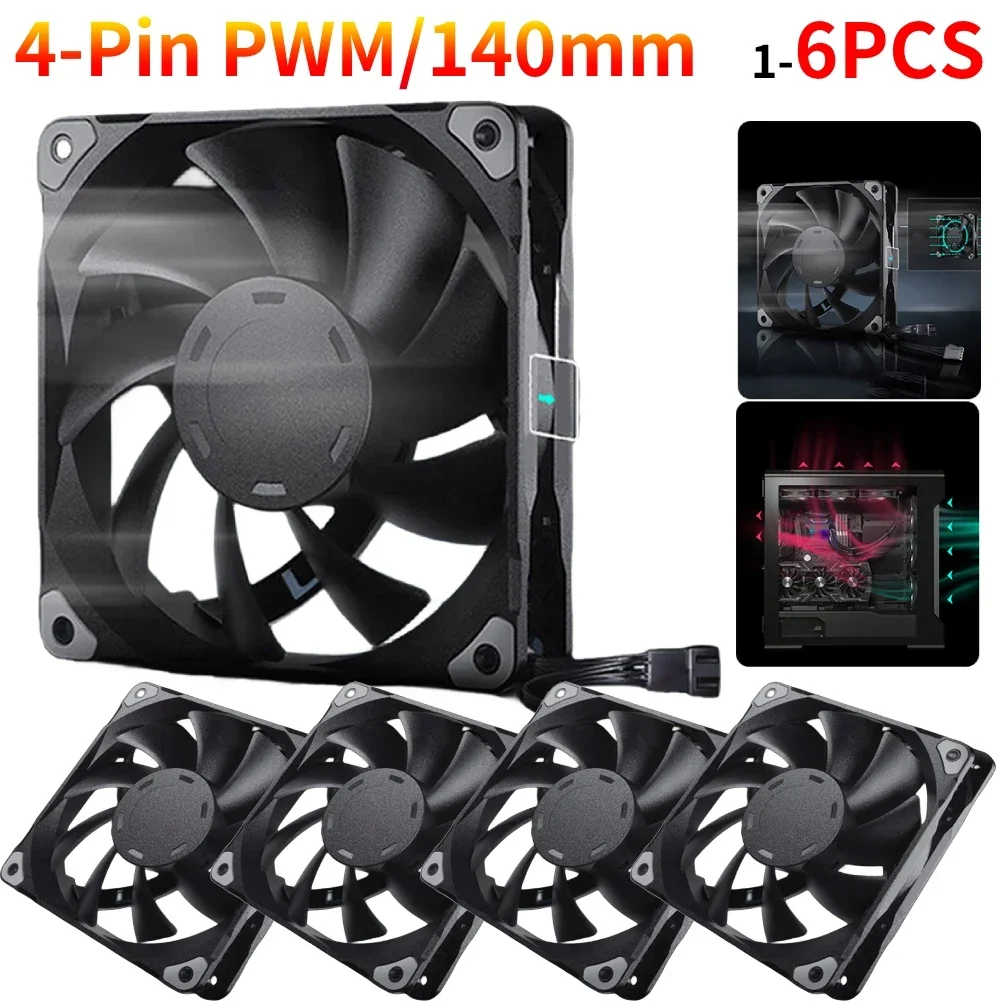 140mm PC Case Fan 12V 4Pin PWM Silent Cooling Fan 1800RPM Hydraulic Bearing for Computer Chassis Case Radiator CPU Cooler
