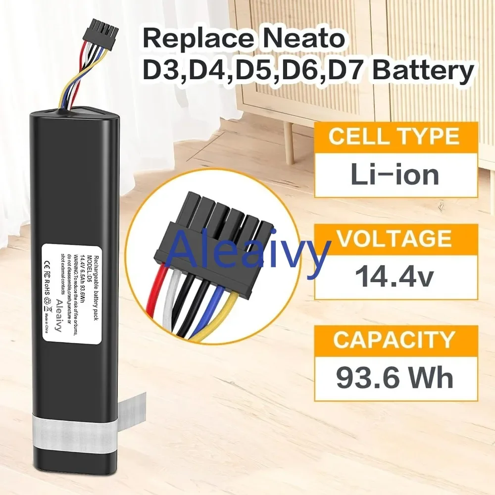 

Battery 14.4v 6500mAh for Neato D8 D9 D10,945-0356,945-0373,905-0596 Vacuum Cleaners Neato D3 D4 D5 D6 D7 945-0225,205-0011