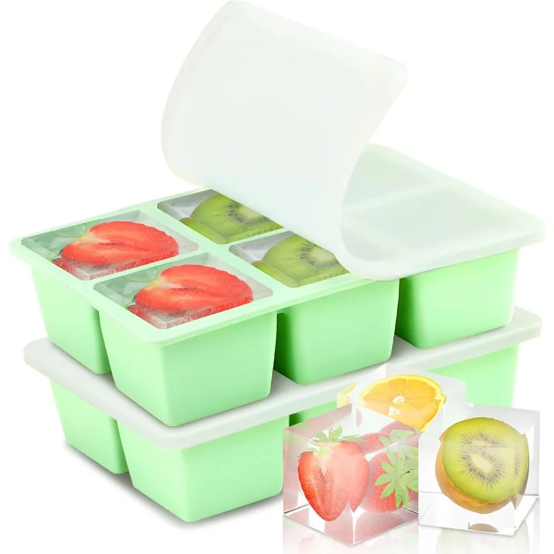 Large Silicone Ice Cube Tray with Lid 2Pack