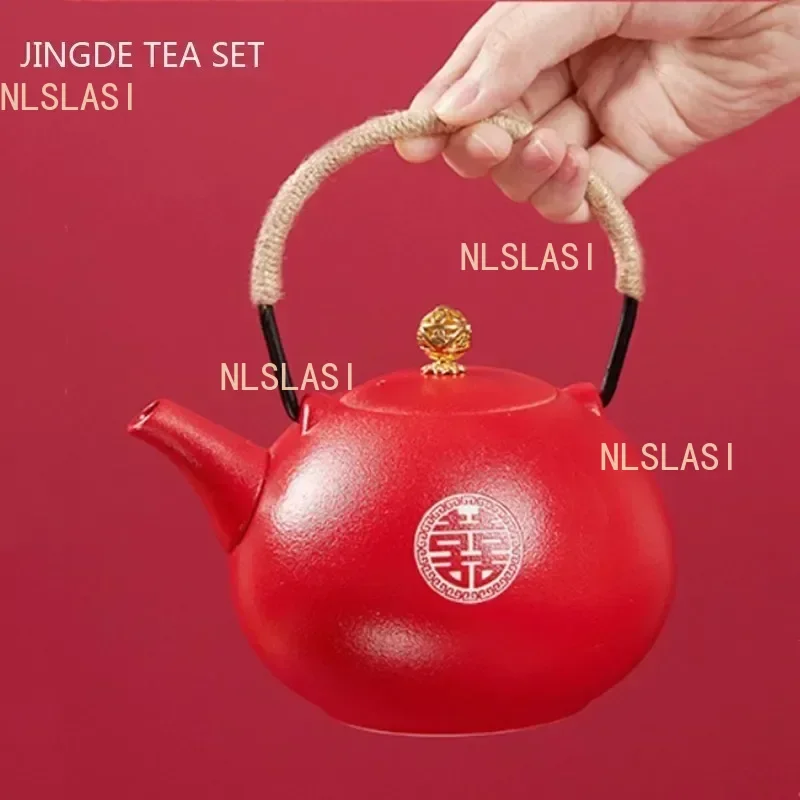 Boutique Ceramic Filter Tea Pot Set Household Tea Pot and Cup Set Chinese Style Wedding Red Teaware Gifts Productos Chinos
