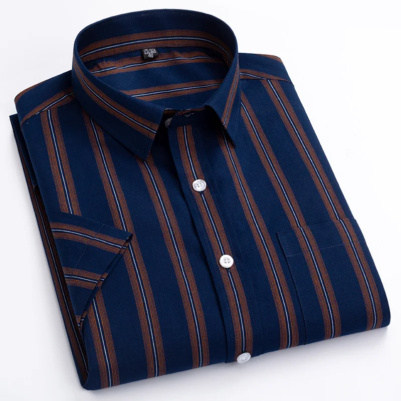 2024 Summer  Regular Fit Classic Young Cotton Plaid Short Sleeve Shirts For Men Plus Size  England  Style Shirts Man's Clothing 2
