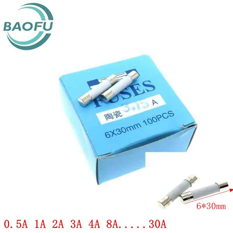 10pcs 6 * 30mm ceramic fuses/safety tubes 0.5A 1A 2A 3A 4A 5A 6A 7A 8A-30A 10pcs 10 38 r015 rt18 fast blow tube fuses mm 500v 1a 2a 3a 4a 5a 6a 8a 10a 16a 20a 25a 32a fuse ceramic fuse