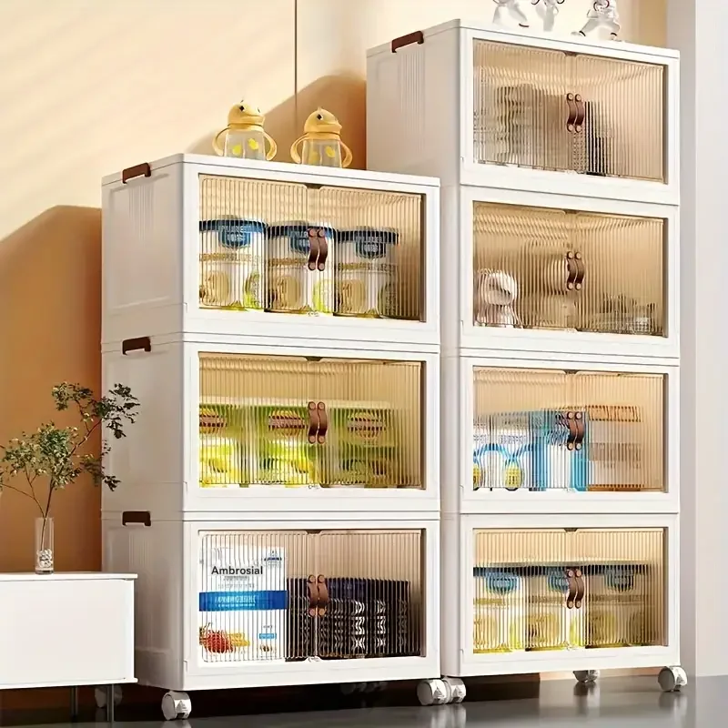 Stackable Plastic Storage Cabinet 1pc with Double Door Drawers Multifunctional Wardro