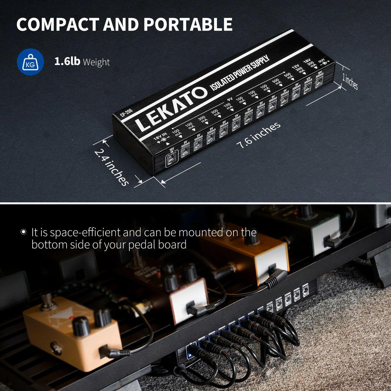 LEKATO CP-206 Guitar Pedal Power Supply True Isolated with 12 Ports DC Output 9V 12V 18V Short Circuit for Effect Pedals