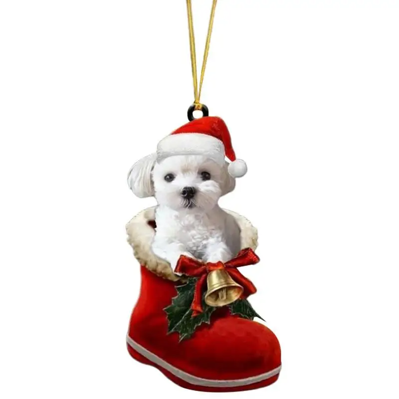 Christmas Tree Dog Ornament Acrylic Flat Printing Dog Hanging Pendant Decoration Supplies for Car Mantel And Christmas Tree christmas decorations