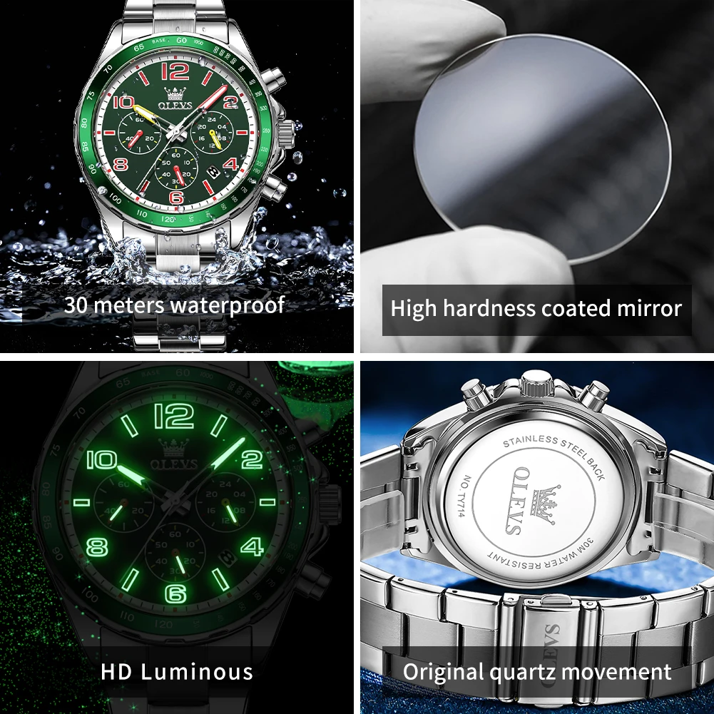 OLEVS Men's Watches Waterproof Original Brand Calendar Quartz Watch for Male Luminous Trend Fashion Authentication Wristwatch
