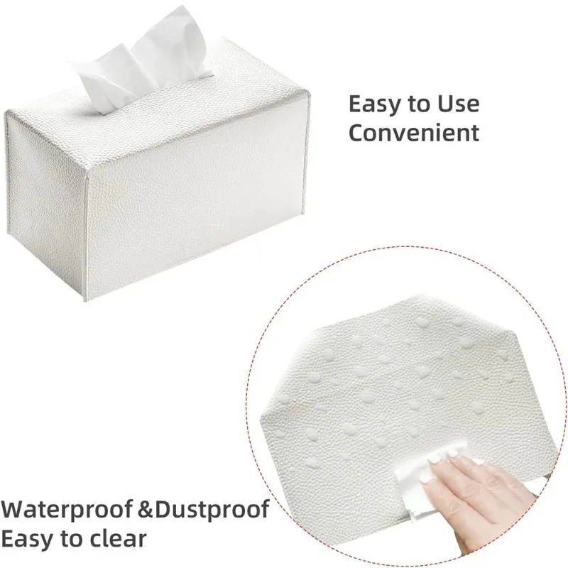 Refined Leather Tissue Box Cover for Bathroom Vanity Countertop