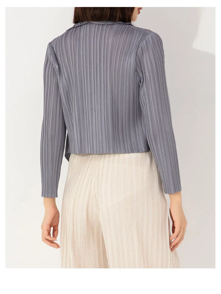 Miyake Pleated Coat Women's Early Autumn New Style 2023 Fashionable Versatile Suit Collar One Button Temperament Short Suit Top 5