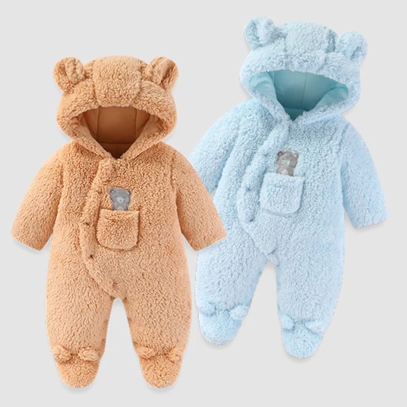 Newborn Baby Winter Jacket Warm Hooded Infant Jumpsuit Thicken Soft Cartoon Boys Romper Baby Girl Clothes 0 to 18 Months
