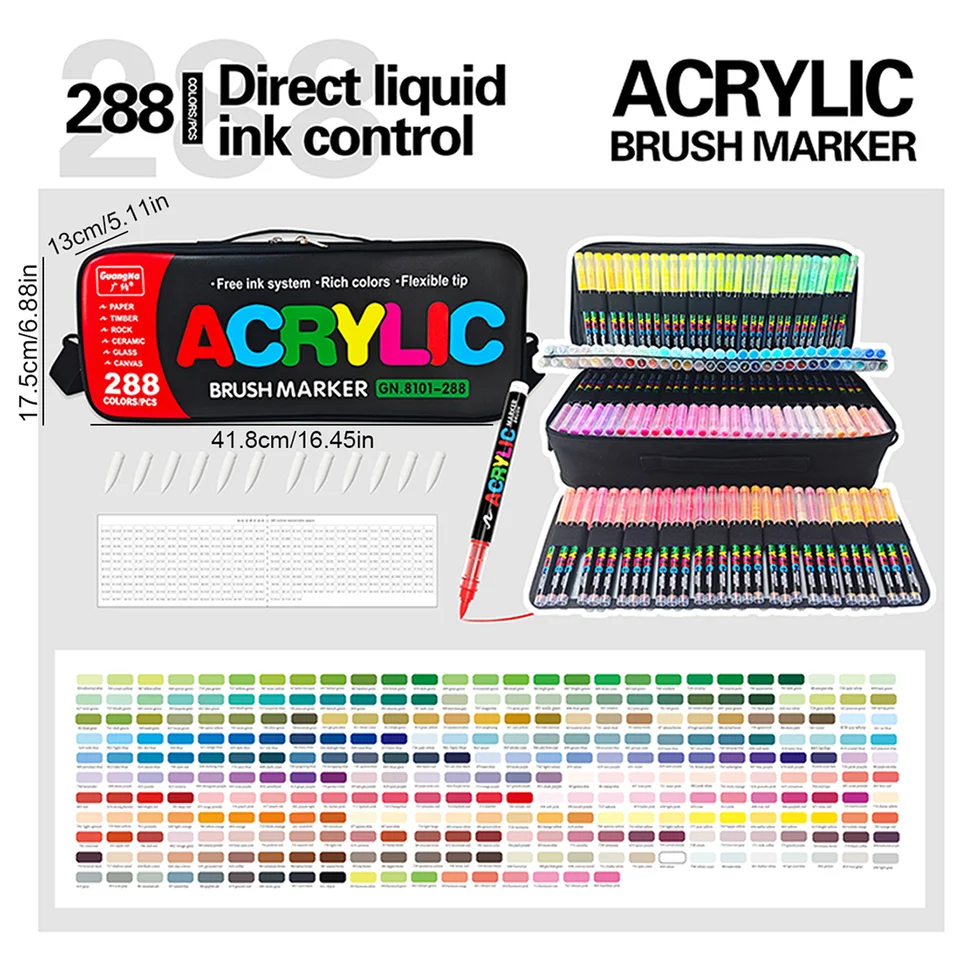 288 Acrylic Markers With Brush Tip – Portable CD Pack With Colour