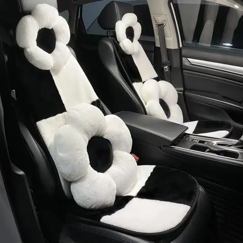 

Подушка для автомобильного сиденья 1 шт., плюшевая черная белая сетка, подходящая по цвету диванная подушка для заднего сиденья, подушка для подголовника автомобиля