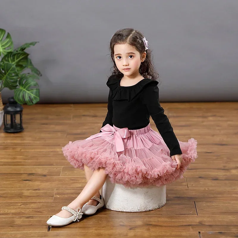 HOT Girls Tutu Skirts Solid Fluffy Tulle Princess Ball Gown Pettiskirt Kids Ballet Party Performance Dress for Children PP001
