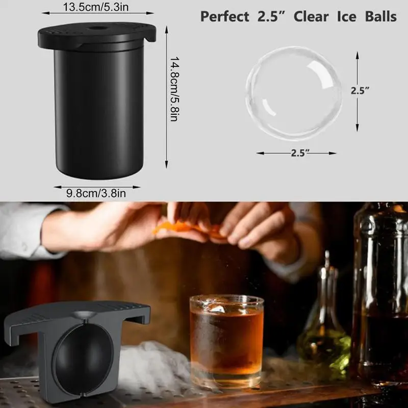 BERLINZO Premium Clear Ice Cube Maker - Whiskey Ice Ball Maker Mold Large 2  Inch - Crystal Clear Ice Maker Sphere - Clear Ice Ball Maker with Storage