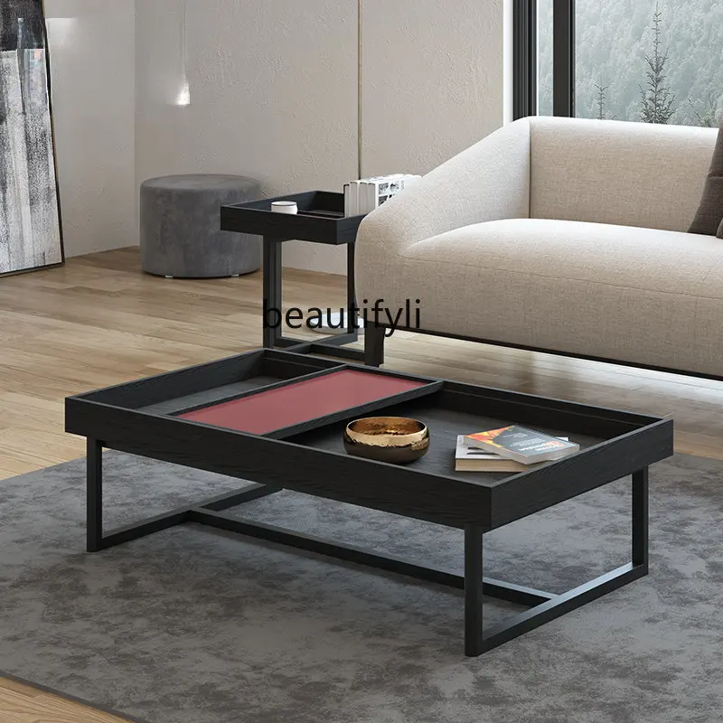 

zq Modern Minimalist Black Rectangular Coffee Table Nordic Designer Style Small Apartment Small Coffee Table
