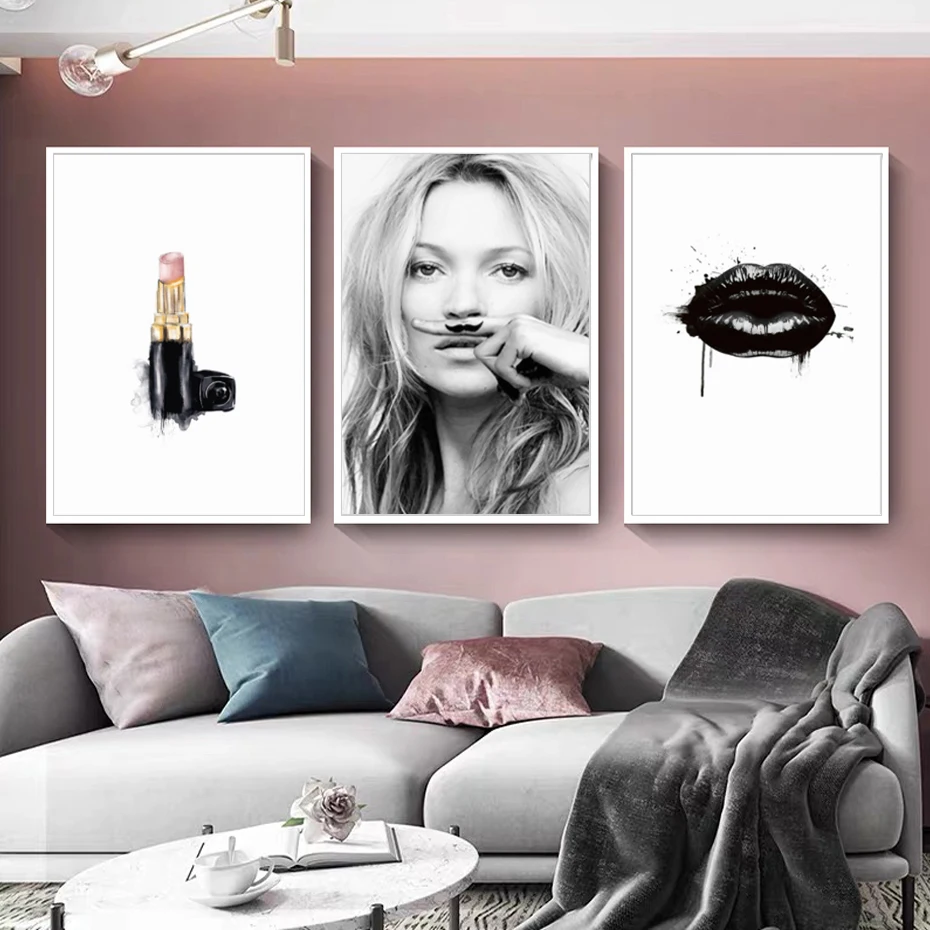 Abstract Modern Fashion Make Up Canvas Painting Black White Salon Posters Prints Nordic Wall Art Pictures Living Room Home Decor