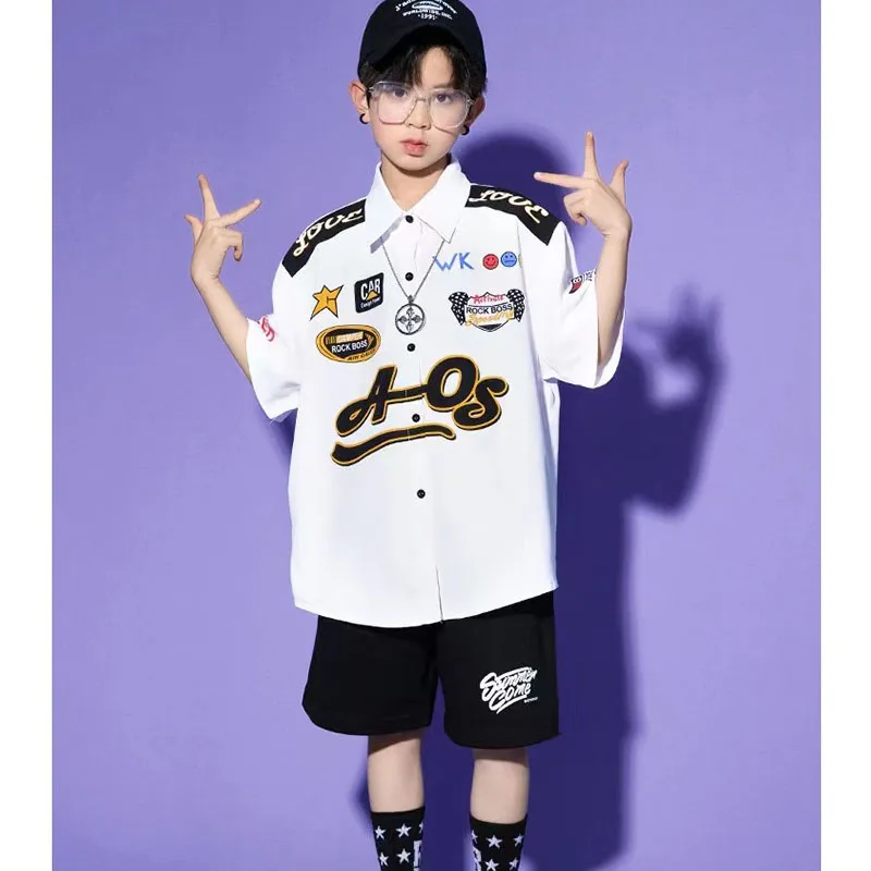 

Summer Hip Hop Clothes Jazz Street Dance Costume Kids T shirt And Short Pants 2Pcs Set Ballroom Dancewear Stage Rave Clothing