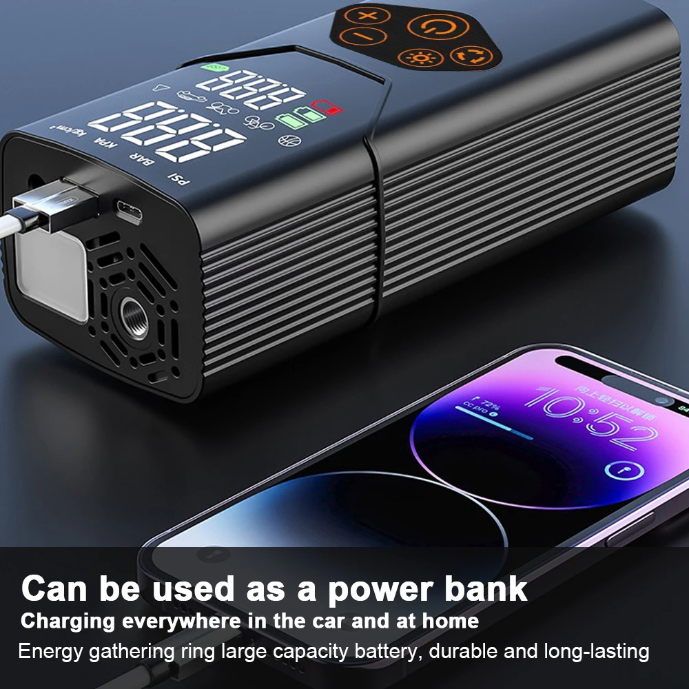 Portable Tire Inflator Powerful Air Pump Compressor 22Cylinders Smart Digital Display Tire Pressure Detector for Motorcycle Bike
