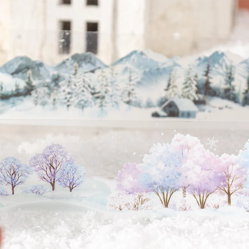 200cm/roll PET Tape Snowy Mountains in Winter Forest Landscaping for Hand Account background collage material DIY Decoration 6