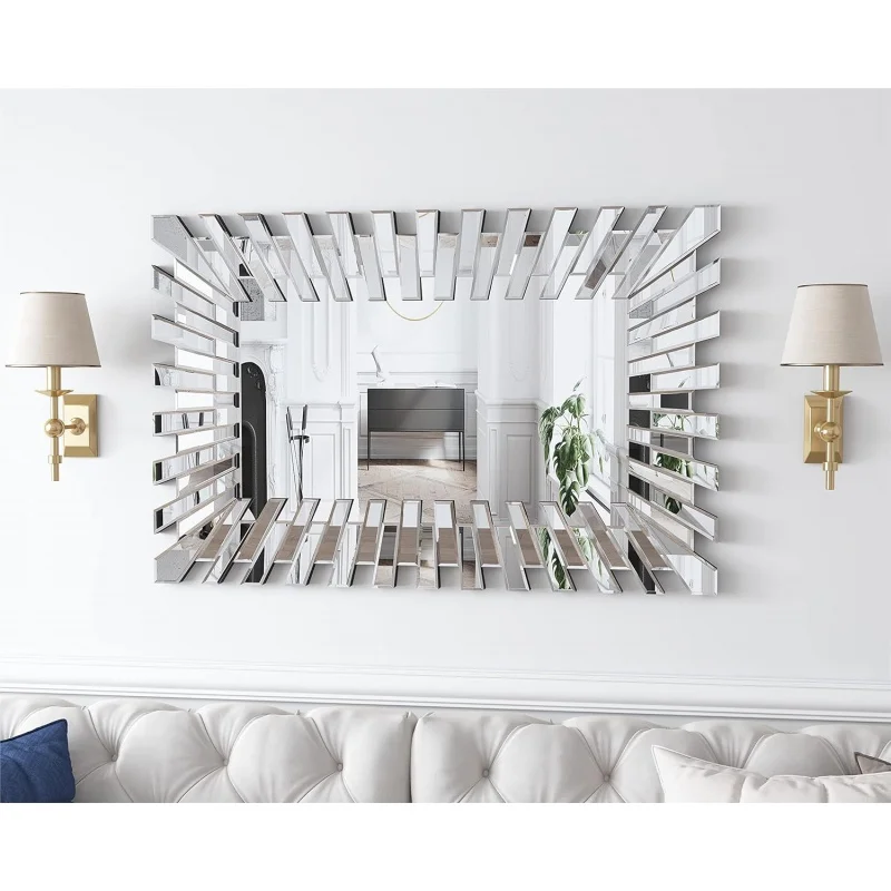 

SHYFOY Large Wall Mirrors Decorative Mirror for Living Room Wall Decor - 40 inches 3D Starburst Frameless Big Silver Accent Mirr