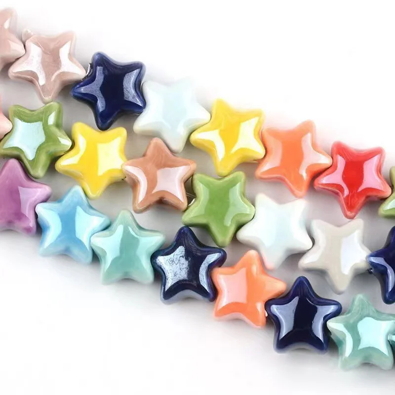 

10pcs Star Shape 14mm Glossy Glaze Ceramic Porcelain Loose Beads For Jewelry Making DIY Bracelet Findings