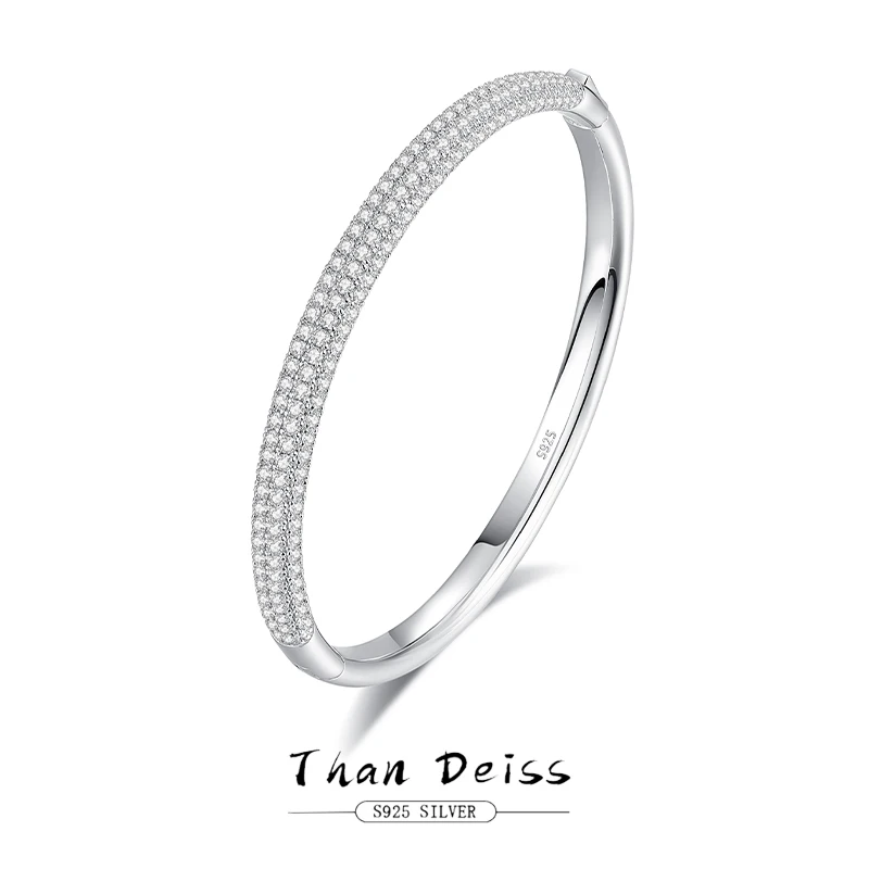 

Новый браслет из стерлингового серебра S925 с полными звездами, 4 ряда фианитов, бриллиантовый однотонный браслет для мужчин и женщин, роскошный браслет диаметром 58 мм