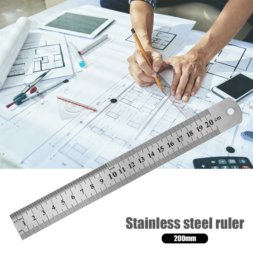 RUNROTOO 1pc Scale Metal Precision Ruler Millimeter Ruler