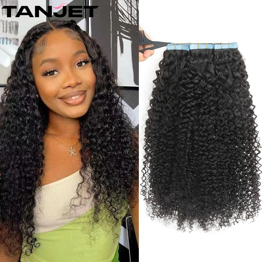 

Kinky Curly Tape In Human Hair Extensions For Black Women PU Skin Weft Natural Mongolian Afro Deep Curly Tape Ins Hair Extension