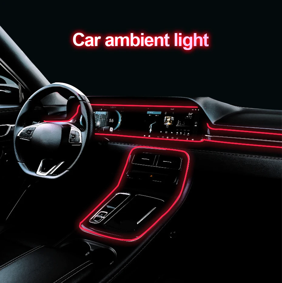 USB Car Interior Lights 1/3/5m Optical Fiber Strips Flexible Decorative Ambient Lamp 5V Car Neon Light Red/blue/white/ice Blue mustang headlights