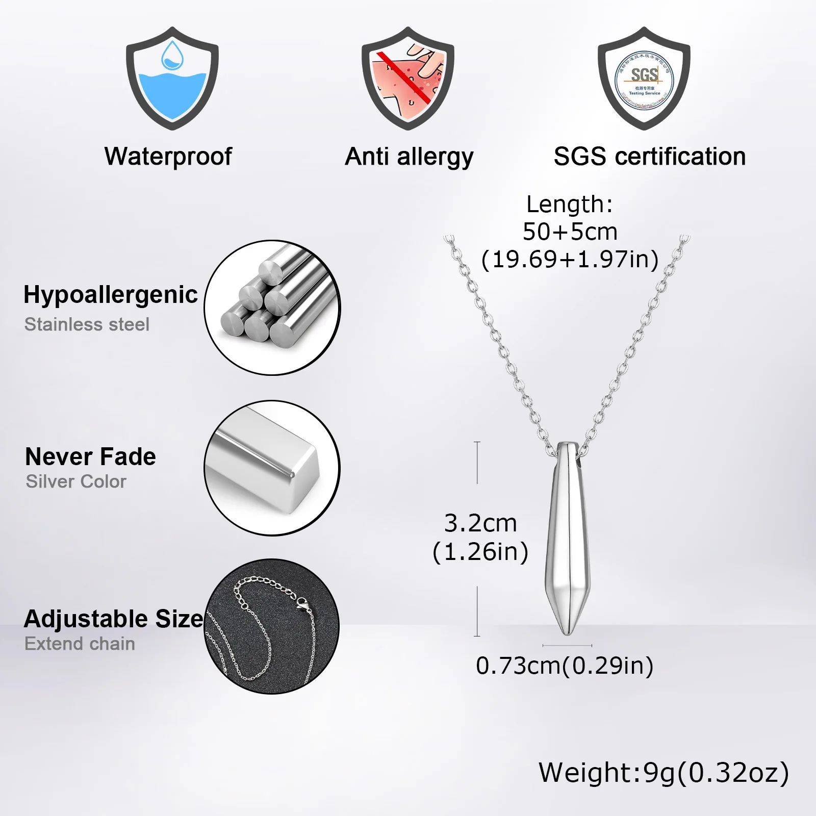 Stainless Steel Cut Bullet Necklace for Men,Stylish Vertical Pendant Necklace,Birthday Party Gift