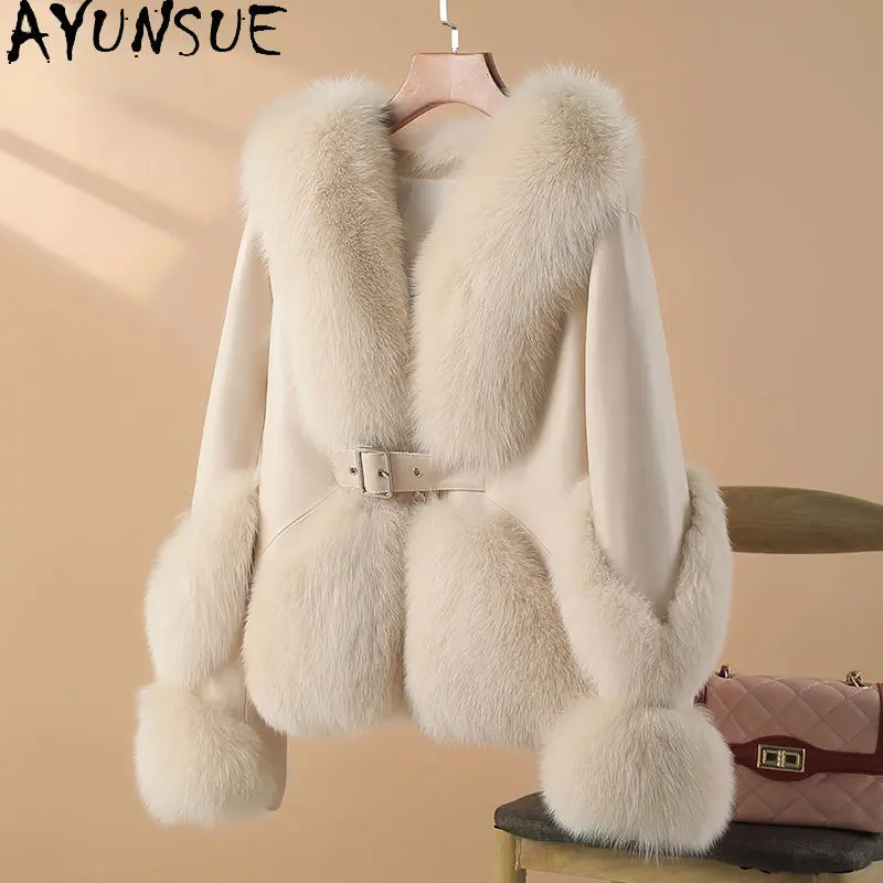 

AYUNSUE новая пуховая куртка, Женское зимнее пальто из лисьего меха, женская одежда, Куртки из натуральной овечьей кожи, меховые парки, верхняя одежда Abrigos SGG