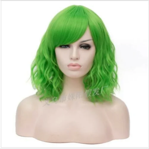 

2022 Hot Sale Wig Hanasaku Fashion Short Green Curly Fiber Cosplay Wig Hair NEW