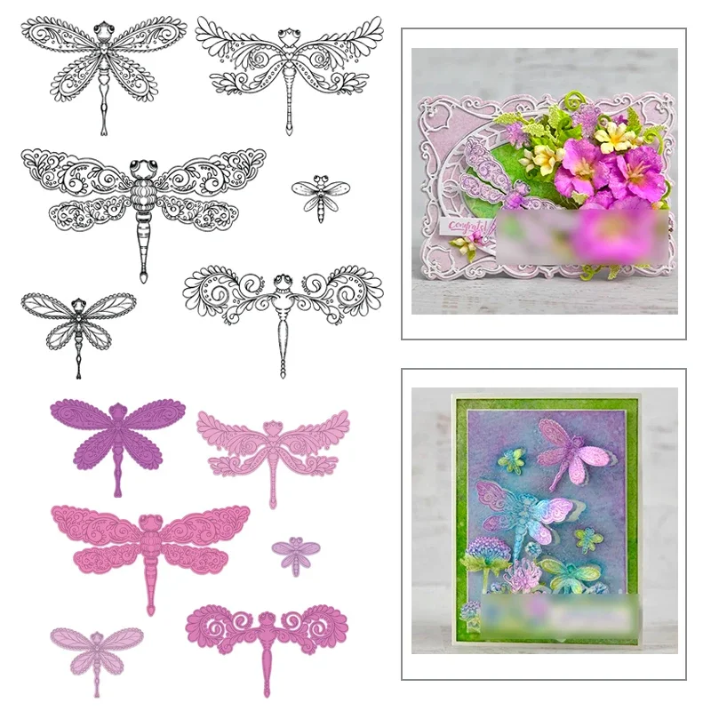 

Новинка 2022, прозрачные штампы с изображением животных, насекомых, стрекоз и металлические штампы для изготовления открыток, бумажных украшений, скрапбукинга