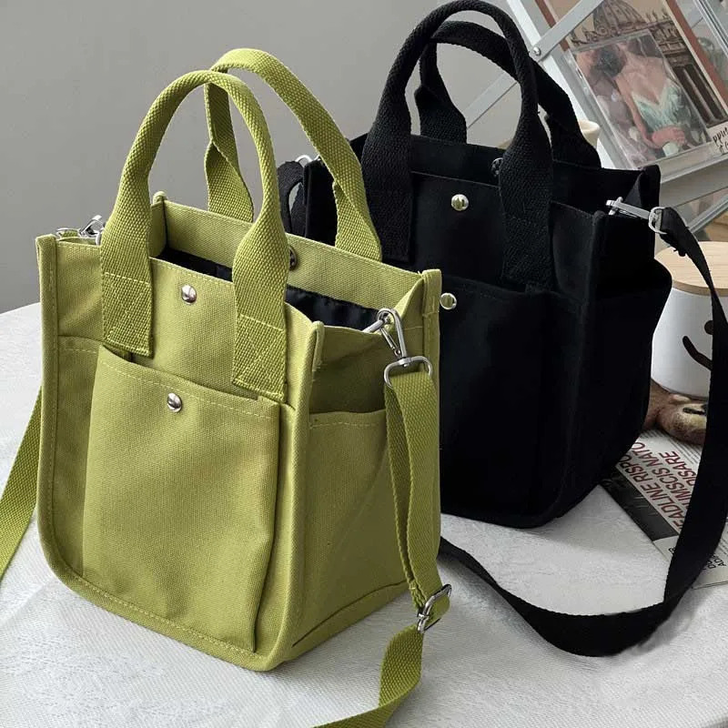 Hylhexyr Fashion Handbag Female Canvas Casual Tote Student Shoulder Bag Solid Color Messenger Bags Magnetic Buckle