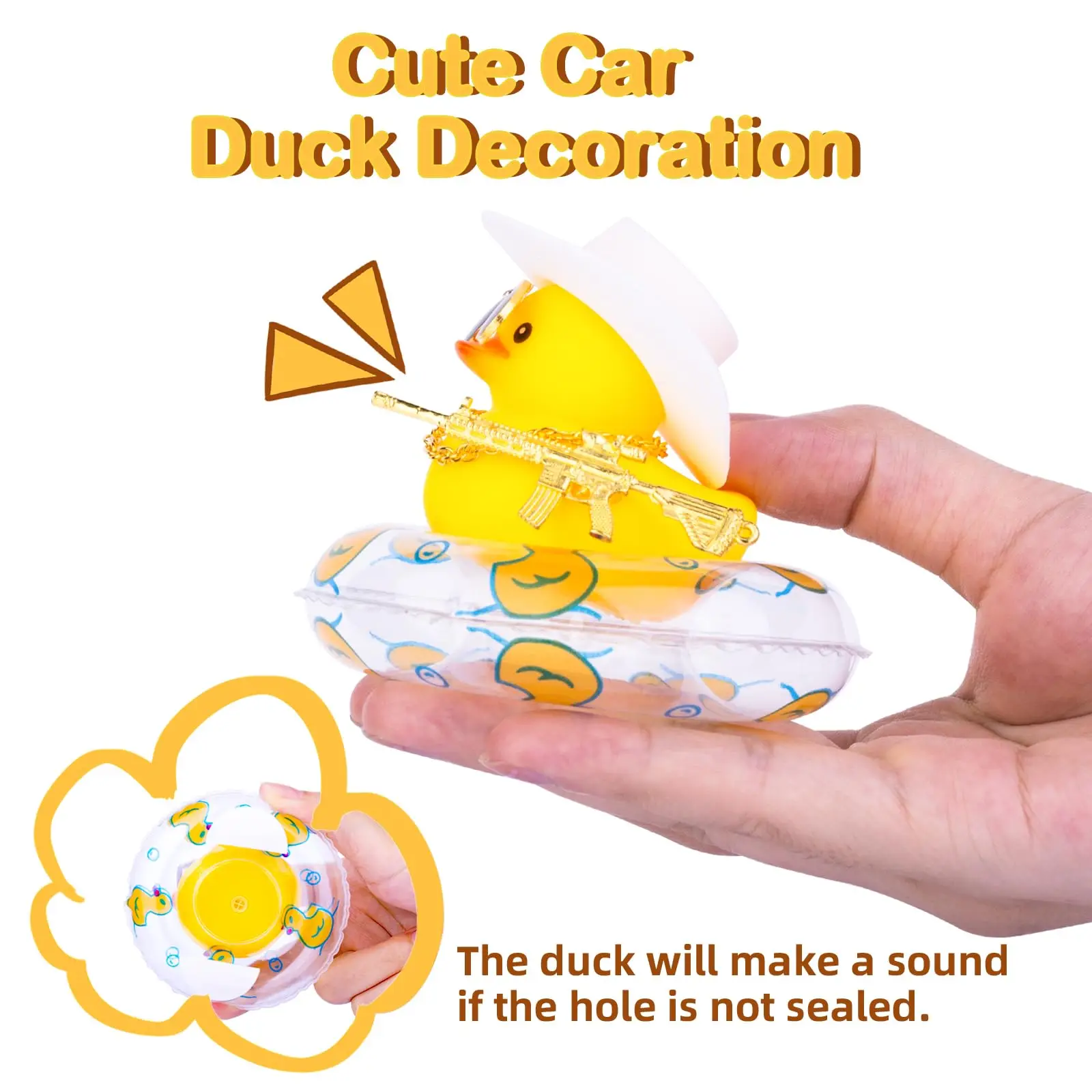 2 Set Car Rubber Duck Rubber Duck for Jeeps Ducking Decoration Dashboard with Sun Hat Swim Ring Necklace Sunglasses 4