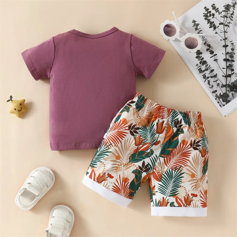 

Toddler Baby Girls Summer Outfit Casual Letter Print Short Sleeve T-shirt and Elastic Floral Shorts Set